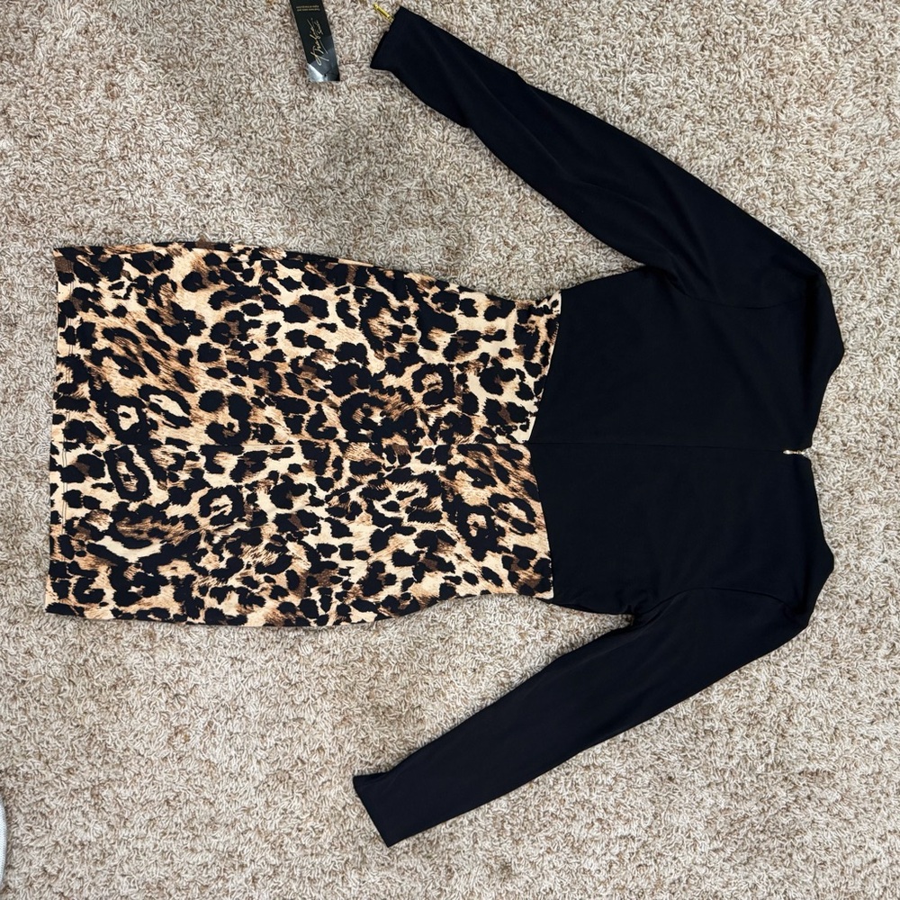 NW Thalia Sodi Black and Leopard Print Dress - Picture 3 of 7